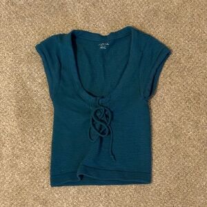 Urban Outfitters Teal Women's Top with Lace-Up
